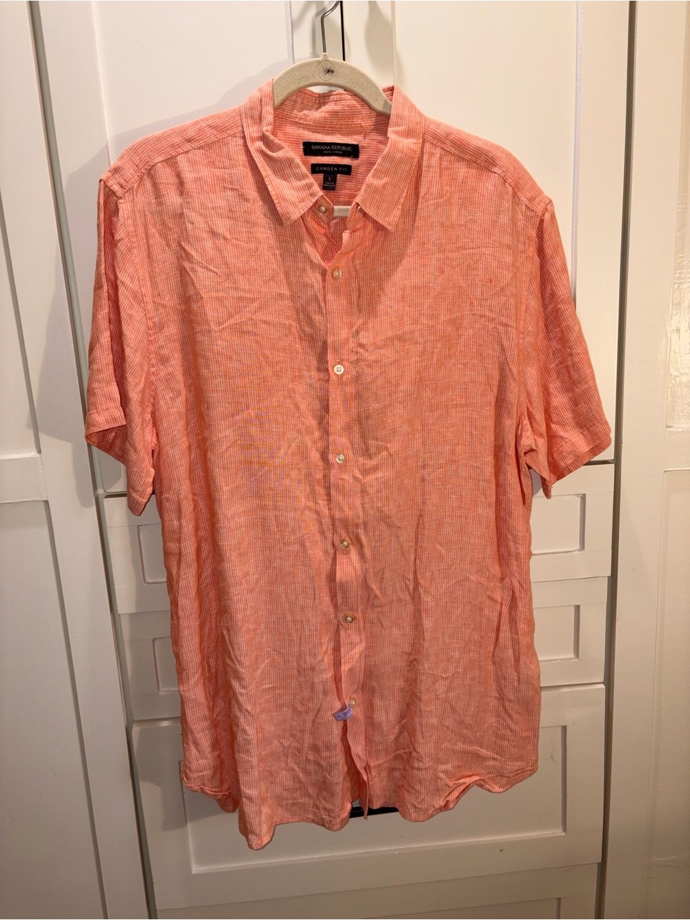 Banana Republic 100%Linen Short-Sleeve Shirt Orange Camden Fit Size L